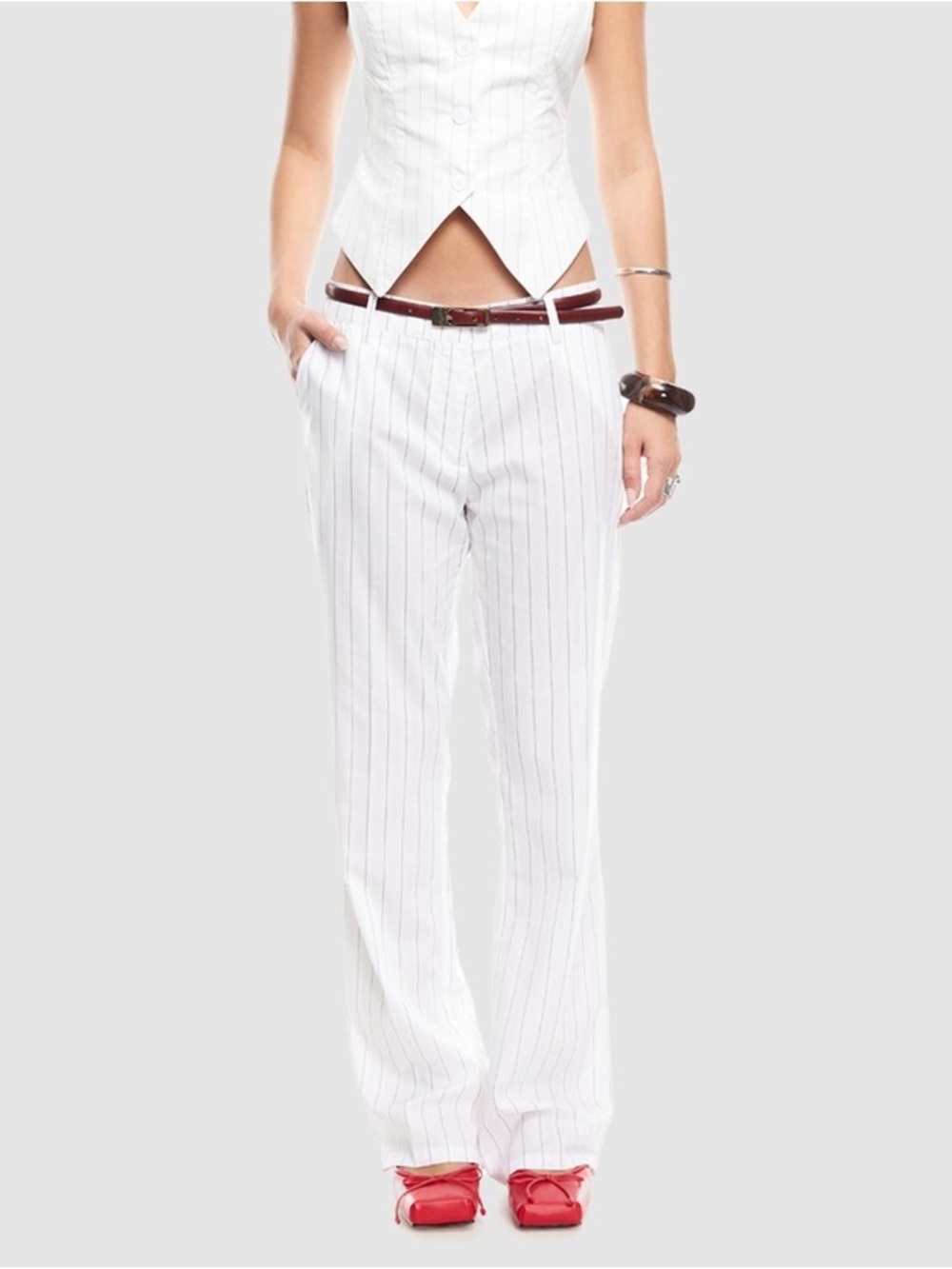 Lioness Bessette Pant In Porcelain Pinstripe